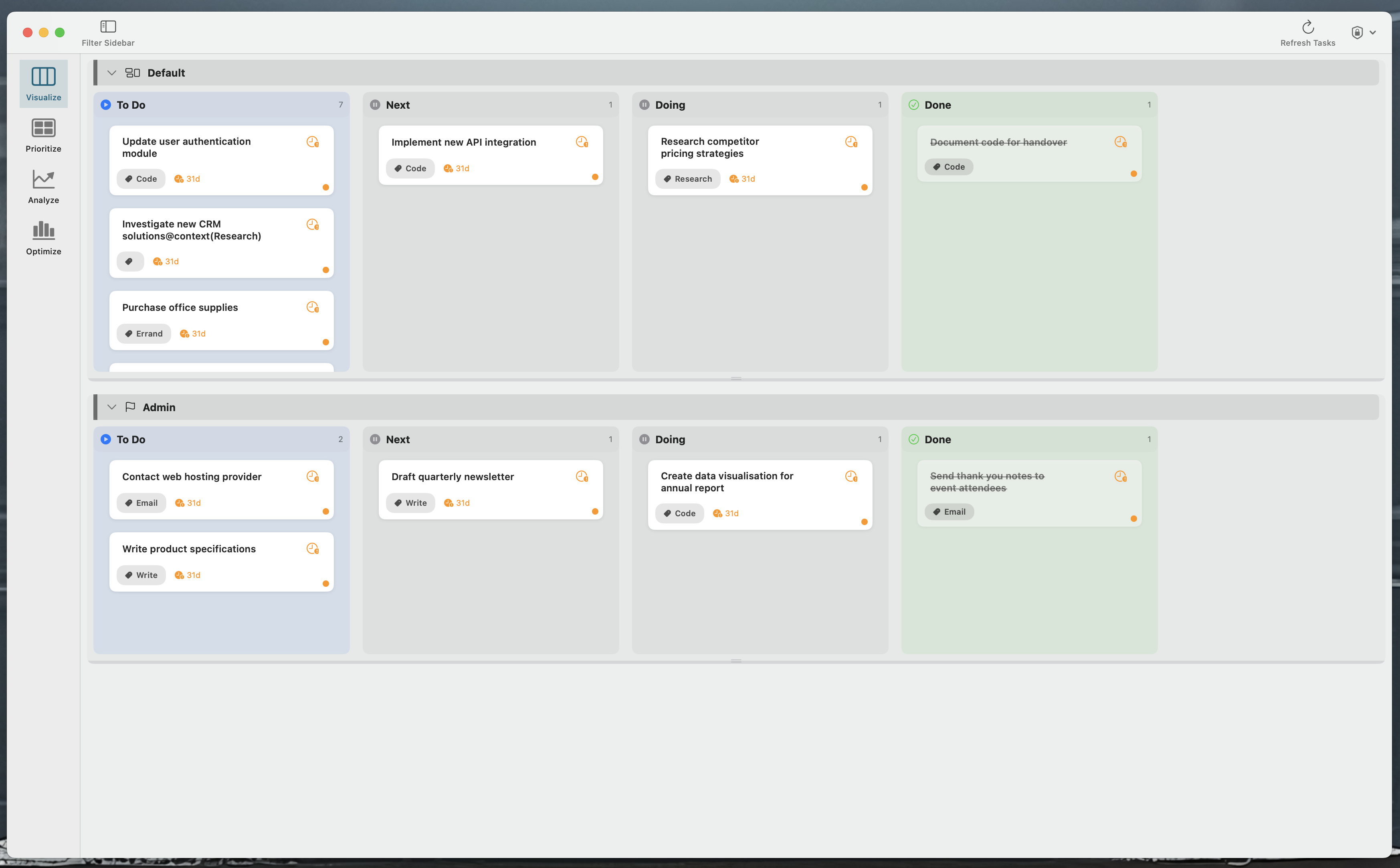 Kanban board view