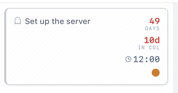 Task card with ghost icon and visual highlight indicating a stale task that needs attention
