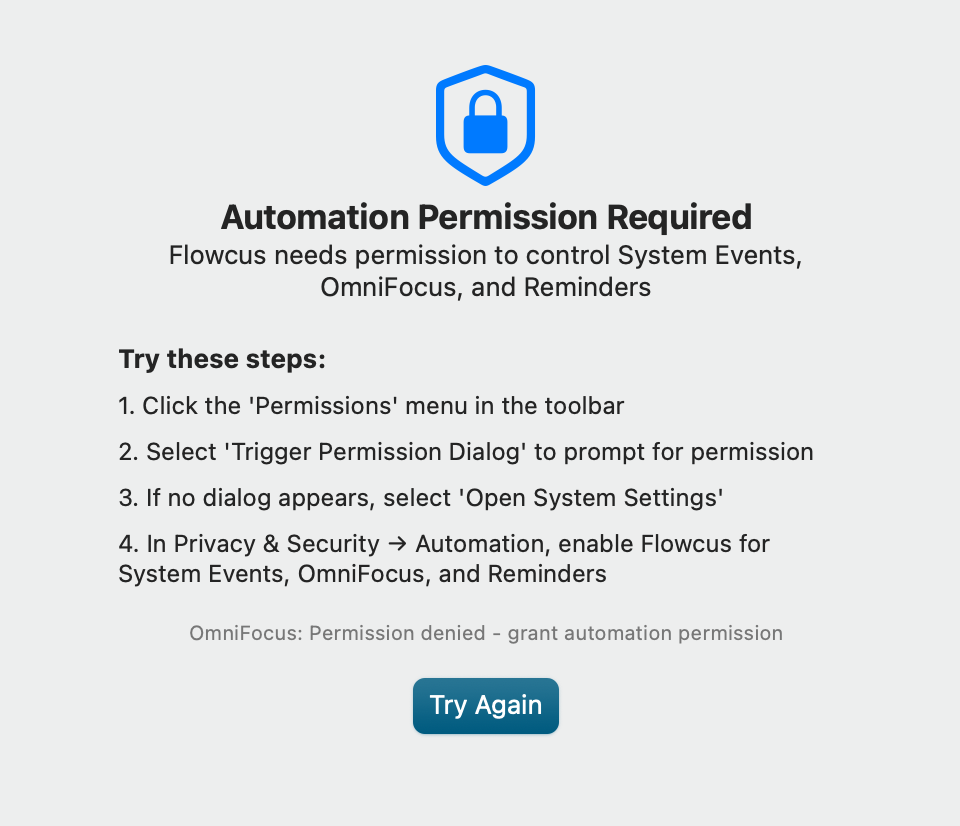 OmniFocus permission dialog