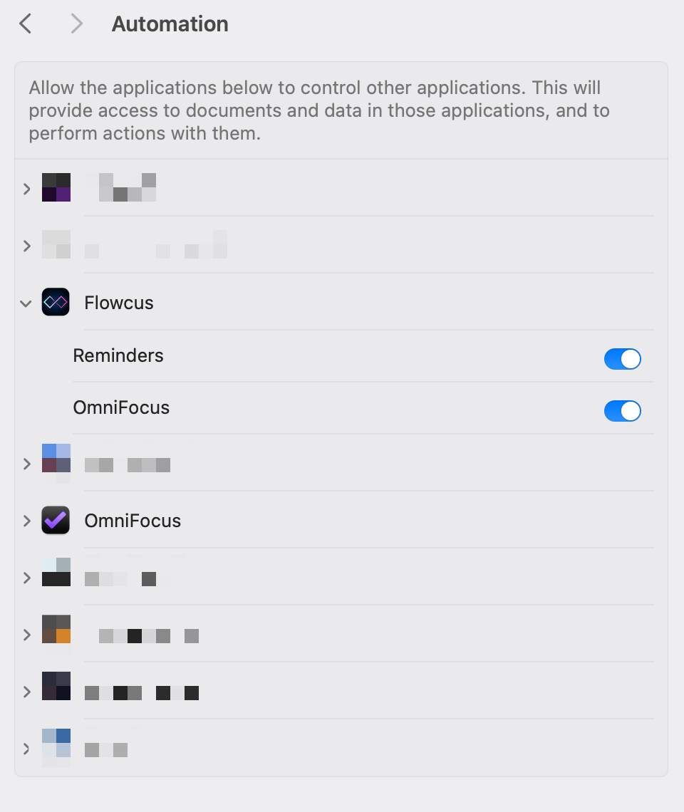 macOS permission settings for automation
